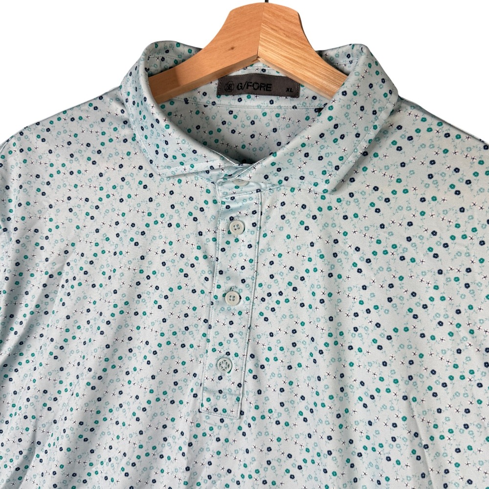 G/FORE Mens XL Floral Micro Print Performance Golf Polo Shirt Blue Short Sleeve